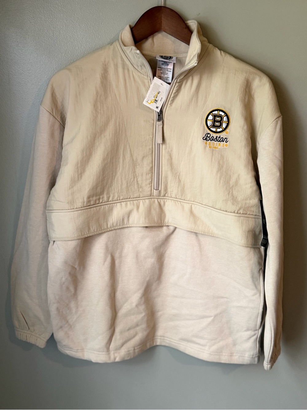 NHL Boston Bruins Cream Half-Zip Windbreaker Pullover